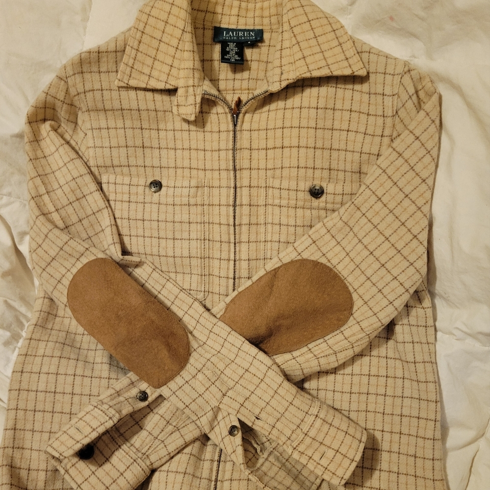 Lauren by Ralf Lauren womens wool plaid zip front jacket